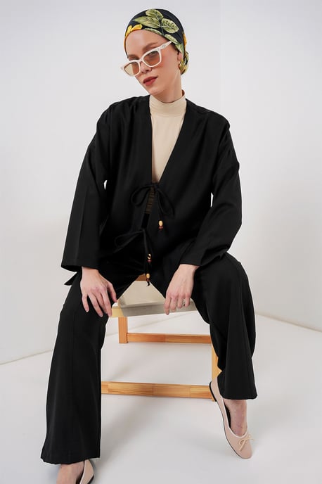 V-Neck Cardigan and Wide Leg Pants Set - Image 3