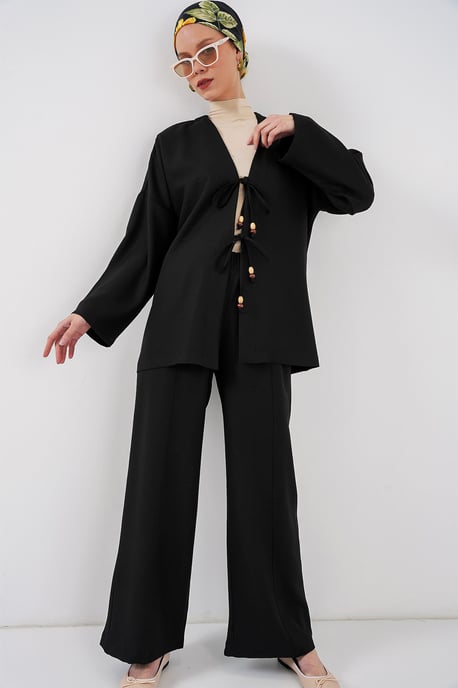 V-Neck Cardigan and Wide Leg Pants Set - Image 4