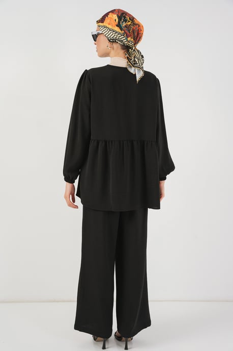 Crew Neck Lång Tunika och Vida Byxor Set - Image 6