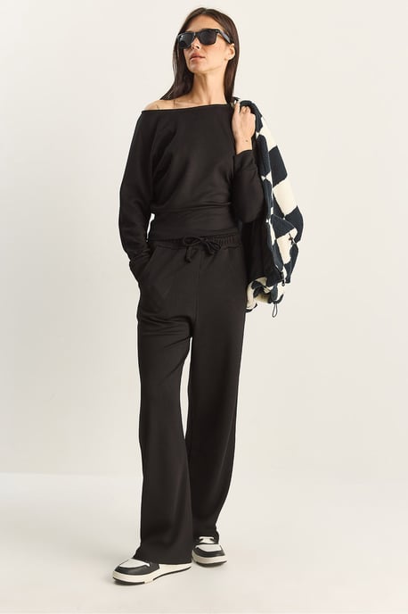 Asymmetrische Kraag Gebreide Hoge Taille Twee-Delige Set - Image 3