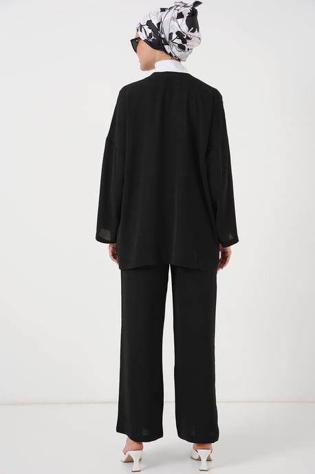 Textuur V-Hals Lange Cardigan en Broek Set - Image 6