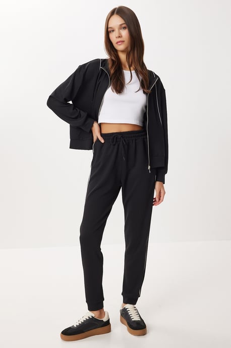 Contrasterende Binding Gedetailleerde Rits Sweatshirt & Jogger Tweedelige Set - Image 2