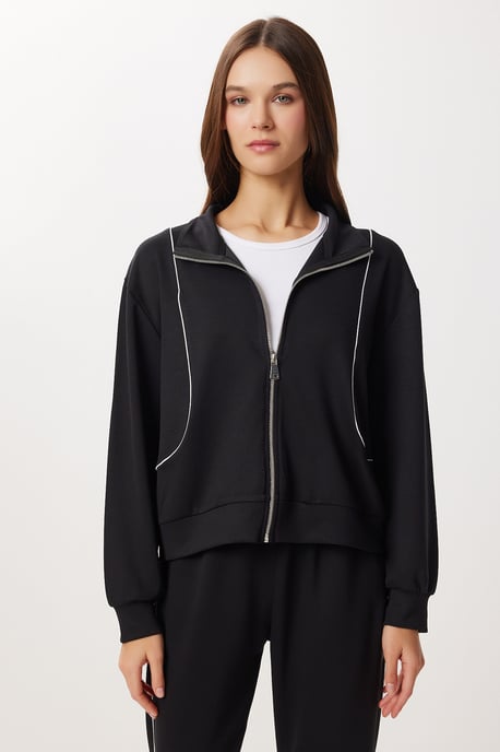 Contrasterende Binding Gedetailleerde Rits Sweatshirt & Jogger Tweedelige Set - Image 4