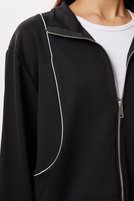 Contrasterende Binding Gedetailleerde Rits Sweatshirt & Jogger Tweedelige Set - Image 5