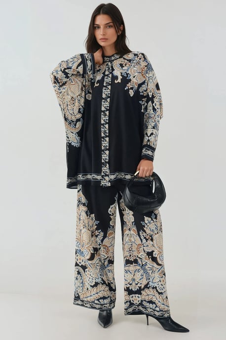 Geprinte Hoge Taille Kimono-Broek Co-ord Set - Image 1