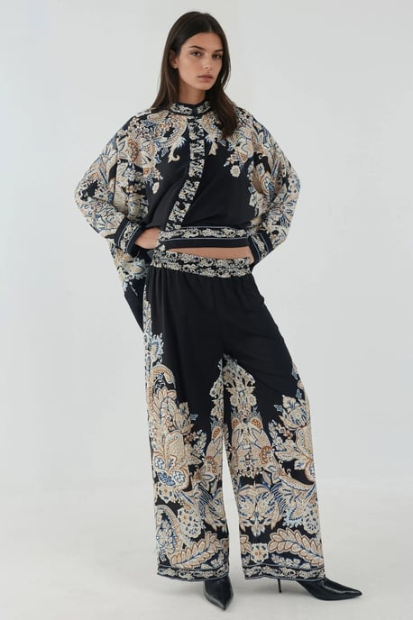 Geprinte Hoge Taille Kimono-Broek Co-ord Set - Image 3