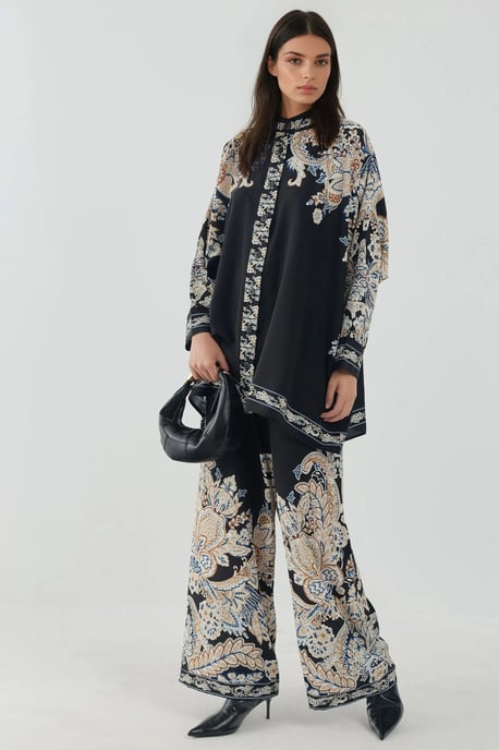 Geprinte Hoge Taille Kimono-Broek Co-ord Set - Image 4