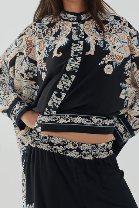 Geprinte Hoge Taille Kimono-Broek Co-ord Set - Image 5
