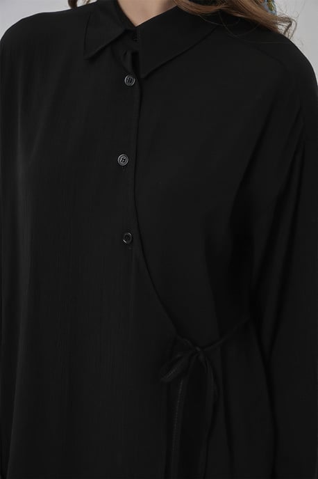 Knytdetalj Skjortkrage Tunika-byxdress - Image 5