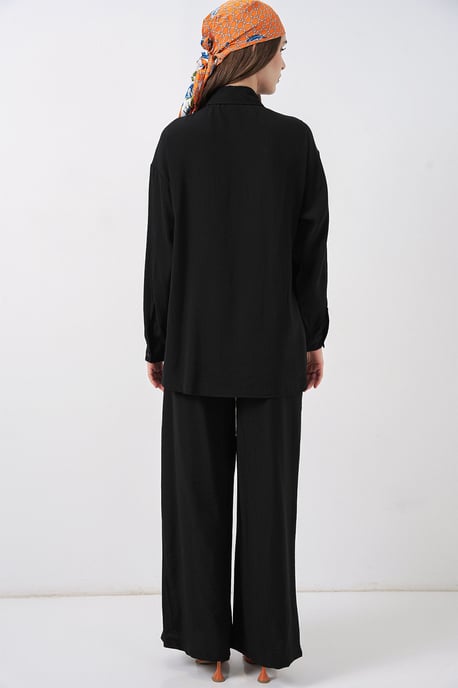 Knytdetalj Skjortkrage Tunika-byxdress - Image 6