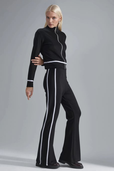 Modal Touch Zippered Sweatshirt & Flare Pants Two-Piece Set - Image 2