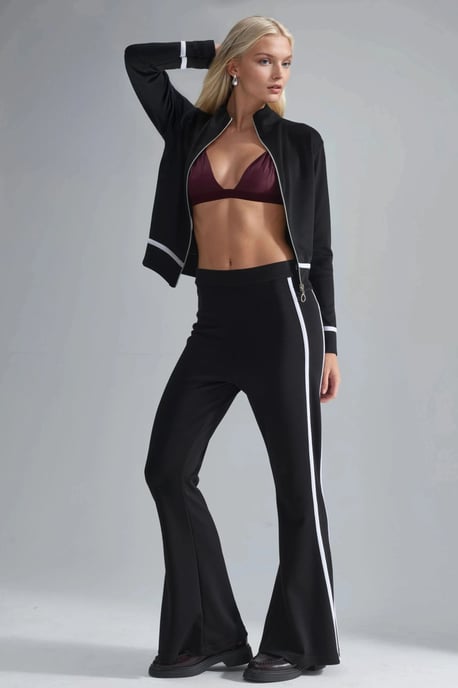 Modal Touch Zippered Sweatshirt & Flare Pants Two-Piece Set - Image 3