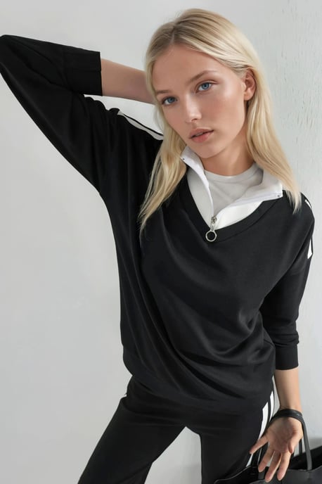 Modal Touch Dragkedja Krage Vida Ben Tvådelad Ko-Ord Set - Image 4