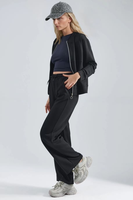 Modal Touch Sweater met Rits en Geribbelde Broek Set - Image 2