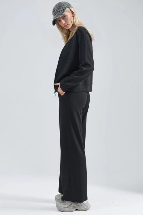 Modal Touch Sweater met Rits en Geribbelde Broek Set - Image 3
