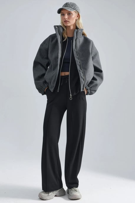 Modal Touch Sweater met Rits en Geribbelde Broek Set - Image 4