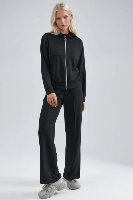 Modal Touch Sweater met Rits en Geribbelde Broek Set - Image 5