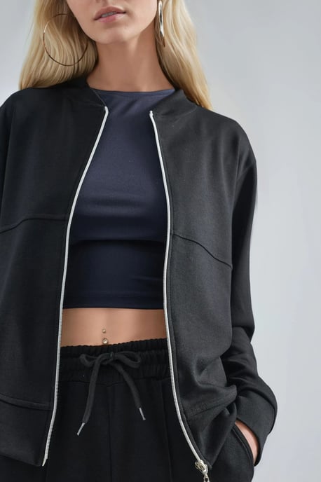 Modal Touch Sweater met Rits en Geribbelde Broek Set - Image 6