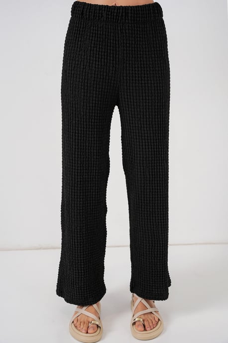 Gestructureerde V-hals Langwerpige Top & Flared Broek Twee-delige Set - Image 3