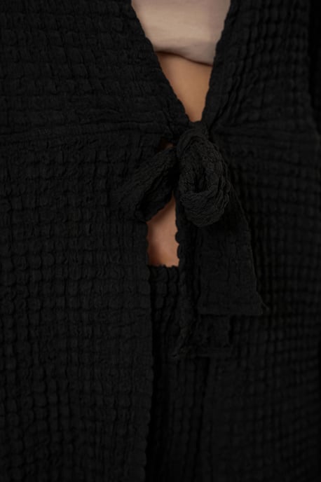 Gestructureerde V-hals Langwerpige Top & Flared Broek Twee-delige Set - Image 5