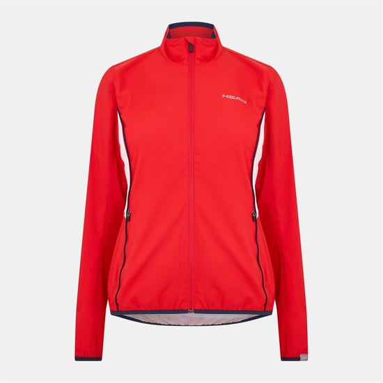 Women's Head Club Solid Patterned Full Zipper Track Jacket with Logo in Red - Image 1