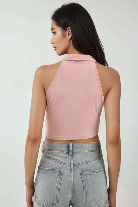 Drapé Halter Nek Mouwloze Crop Top - Image 2