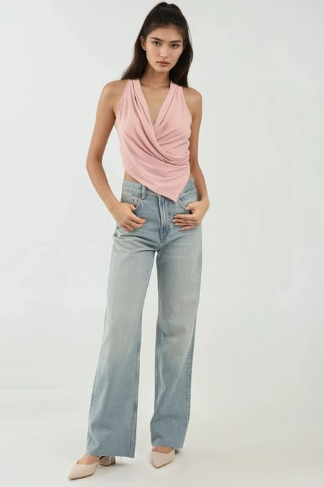 Drapé Halter Nek Mouwloze Crop Top - Image 5
