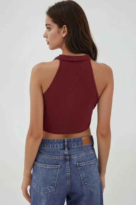 Gelaagde Halter Nek Mouwloos Crop Top - Image 3