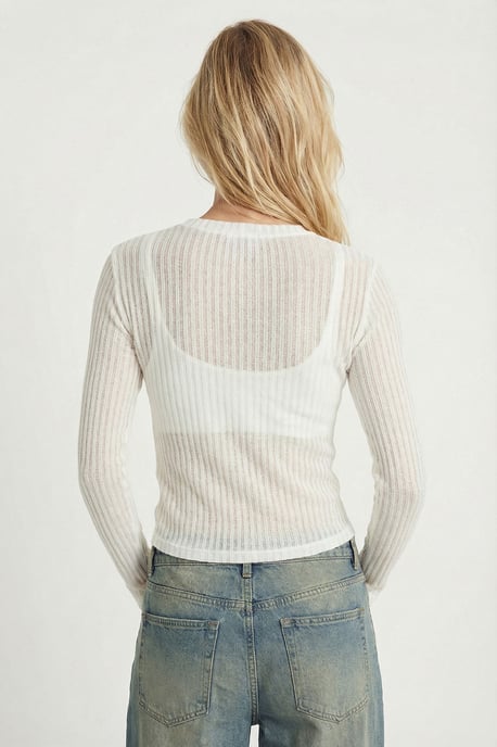Geribde Crew Neck Lange Mouw Korte Top - Image 6