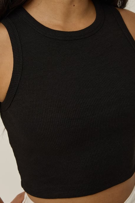 Ribbelgebreide Mouwloze Cropped Top met Ronde Hals - Image 3