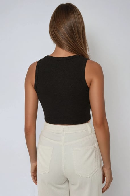 Ribbelgebreide Mouwloze Cropped Top met Ronde Hals - Image 4