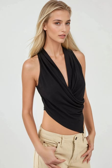 Gelaagde Cowl Nek Mouwloze Crop Top - Image 4