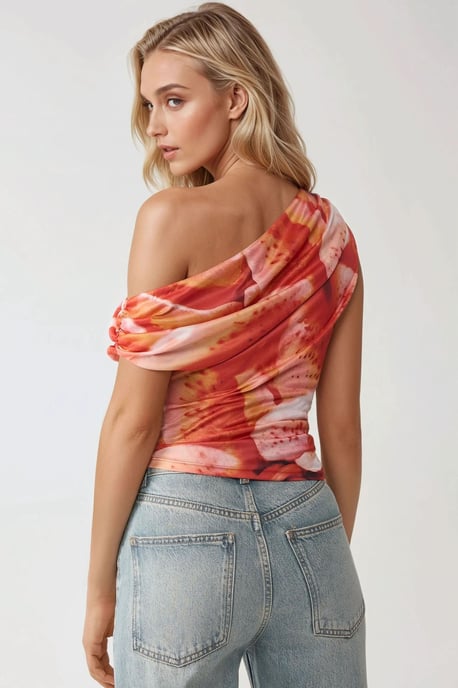 Abstrakt Mönster Asymmetrisk Fitted Cropped Topp - Image 5