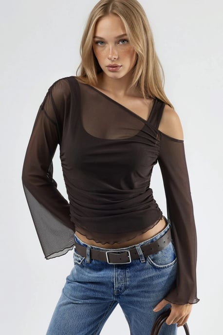 Asymmetrische Kraag Aansluitend Crop Top - Image 1