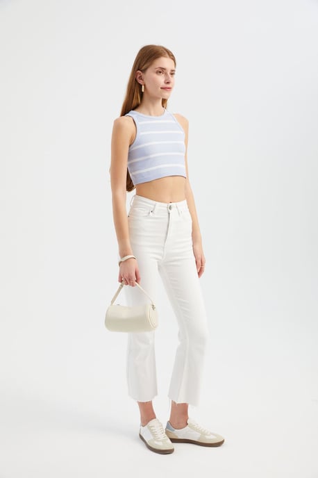 Striped Crew Neck Crop Top - Image 3