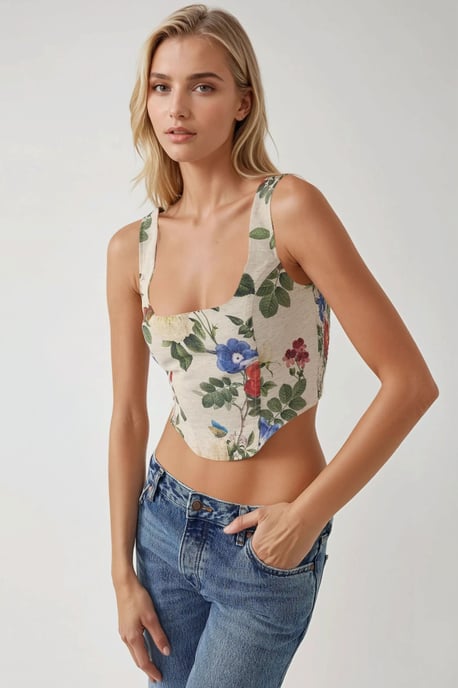 Rutig Krage Blommigt Crop Top - Image 3