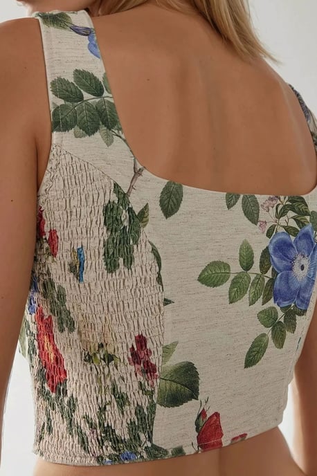 Rutig Krage Blommigt Crop Top - Image 6