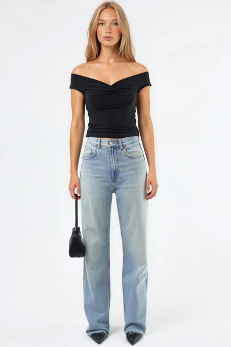 Off Shoulder Strakke Zandkleurige Crop Top - Image 4