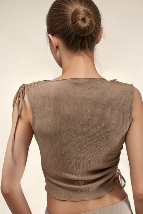 Gestructureerde Bootnek Cropped Top met Drapeeer Detail - Image 3