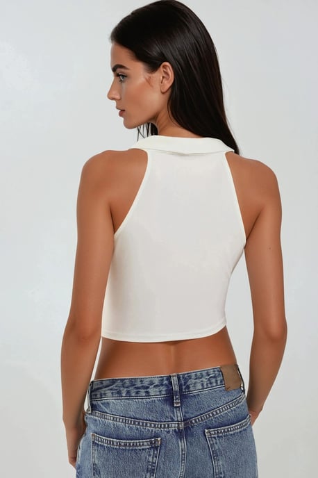 Gevouwen Cowl Neck Mouwloze Croptop - Image 3