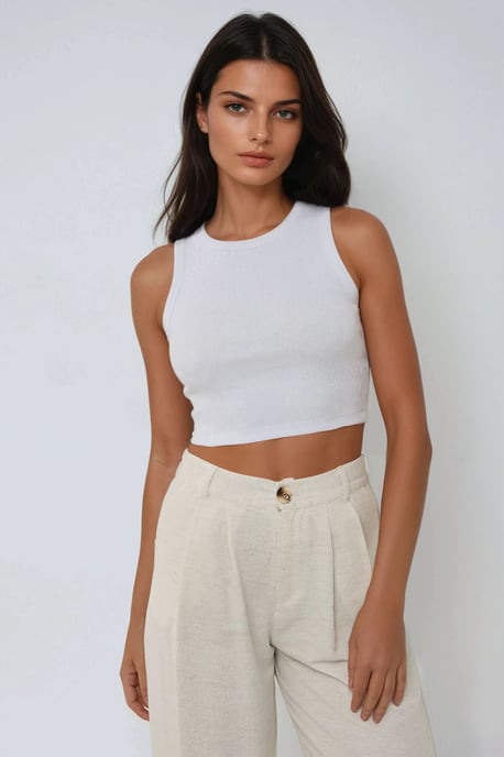 Ribbelgebreide Mouwloze Crop Top met Ronde Hals - Image 1