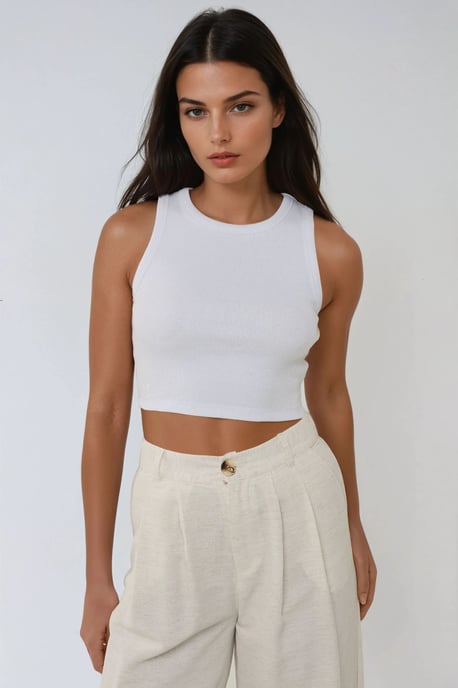 Ribbelgebreide Mouwloze Crop Top met Ronde Hals - Image 2