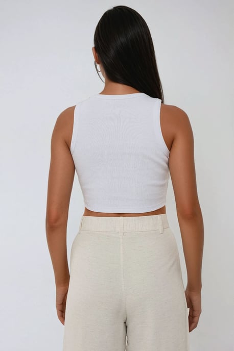 Ribbelgebreide Mouwloze Crop Top met Ronde Hals - Image 4