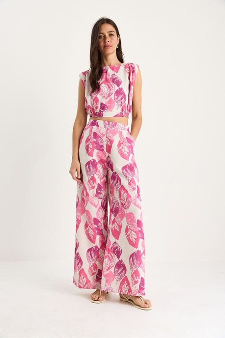 Bloemenprint Crop Top en Wijde Broek Set - Image 2