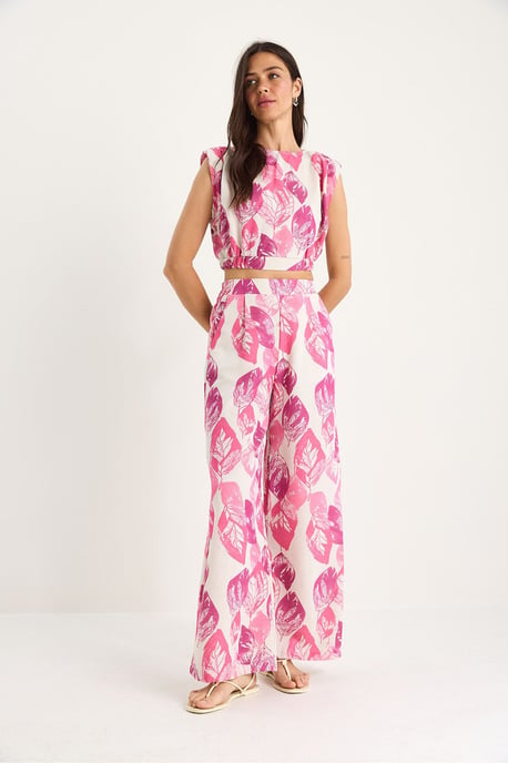 Bloemenprint Crop Top en Wijde Broek Set - Image 3