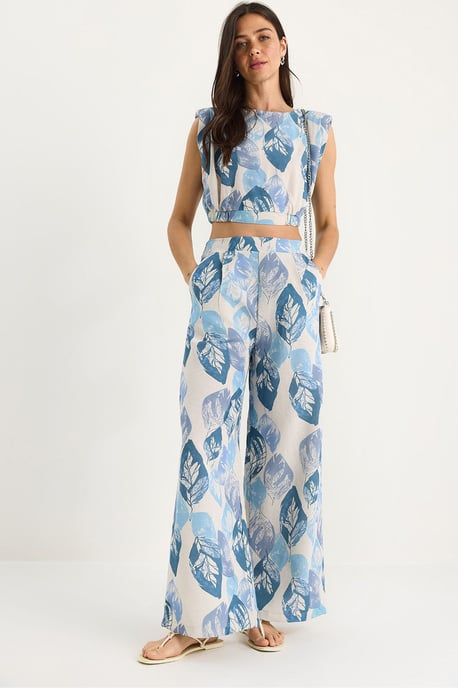 Bloemenprint Crop Top en Wijde Broek Set - Image 1
