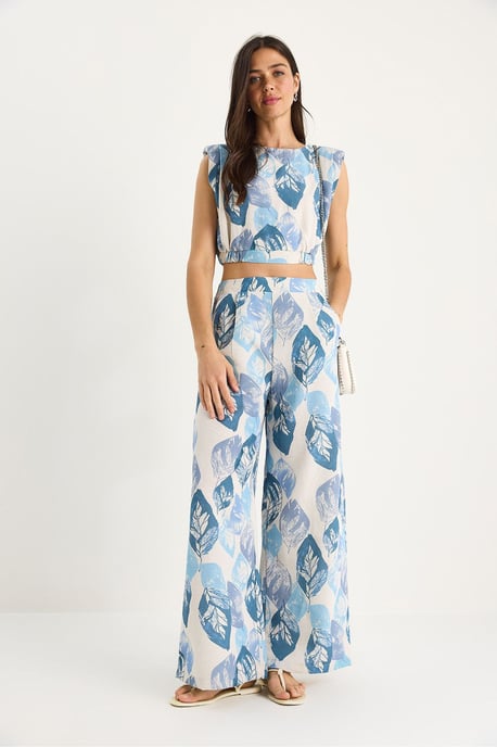 Bloemenprint Crop Top en Wijde Broek Set - Image 2