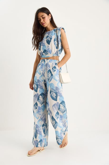 Bloemenprint Crop Top en Wijde Broek Set - Image 3