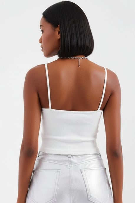 Stone Embellished Fitted Crop Top with V-Neck - Image 3
