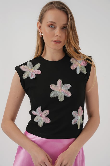 Geborduurd Bloemen Ribbeltop - Image 1